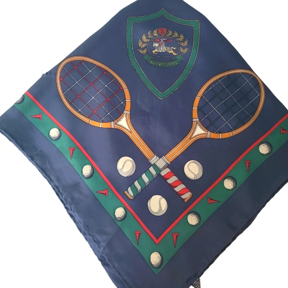 BURBERRYS | Navy Blue Silk Tennis & Golf Motif Scarf - Picture 2 of 6
